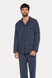 Flanelowa piżama męska RICARDO L Ciemnoniebieski - Piżamy męskie - miniaturka - grafika 1