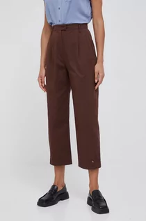 Spodnie damskie - Sisley spodnie damskie kolor brązowy szerokie high waist - grafika 1