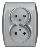 Gniazdka elektryczne - Abex Gniazdo podwójne z/u monoblok Nova - srebro - miniaturka - grafika 1