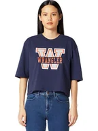 Koszulki i topy damskie - WRANGLER BOYFRIEND CROP TEE DAMSKI T-SHIRT KOSZULKA Z KRÓTKIM RĘKAWEM LOGO NADRUK NAVY W7P6GF114 112132064 - Wrangler - miniaturka - grafika 1