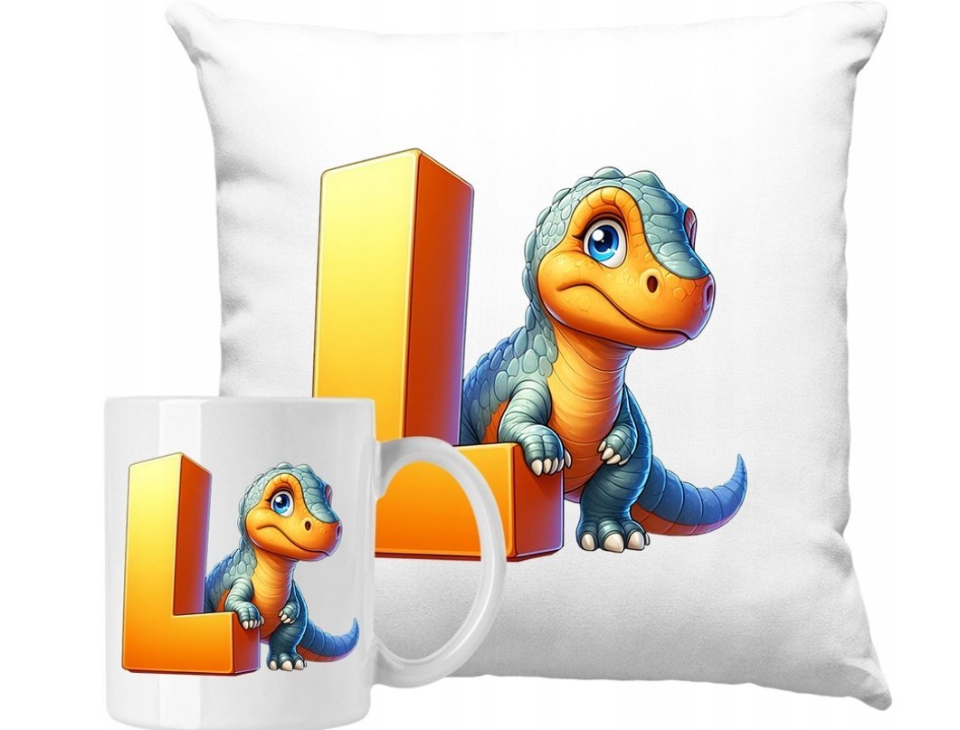 ZESTAW PODUSZKA + KUBEK Dino Dinozaur Pomysł Na Prezent +IMIĘ
