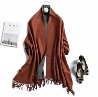 Apaszki i szaliki damskie - SZAL SZALIK DAMSKI 100% kaszmirowy szary brązowy - miniaturka - grafika 1