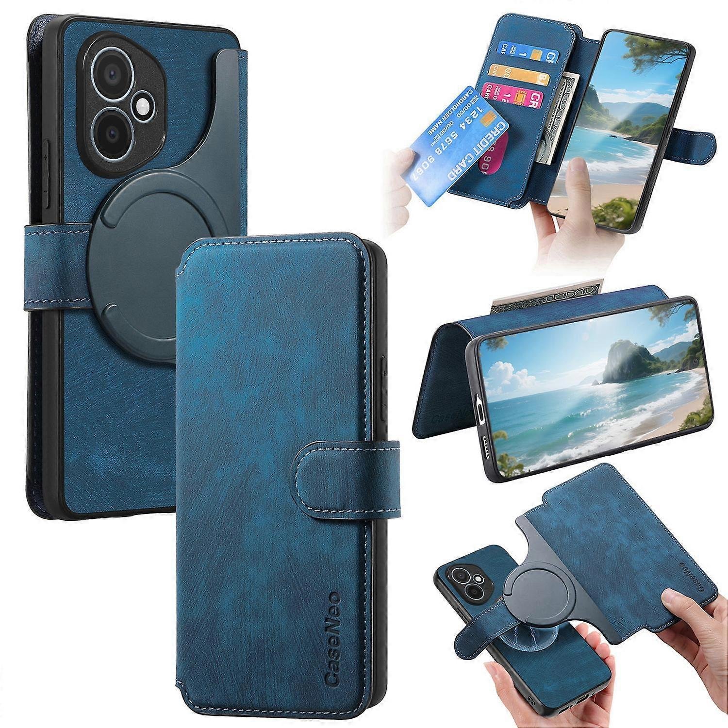Dla Honor 400 5G (Global) Etui magnetyczne CASENEO Odpinany skórzany pokrowiec na portfel na telefon Ciemny niebieski Dark Blue
