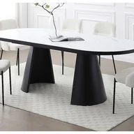 Stoły - Stół do jadalni rozkładany dla 6 do 10 osób z MDF i metalu - Efekt białego marmuru i Czarny - KORIZEA - miniaturka - grafika 1