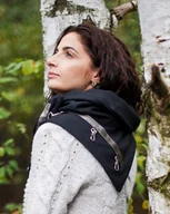 Apaszki i szaliki damskie - Szal wełniany czarny ze srebrną skórą - miniaturka - grafika 1