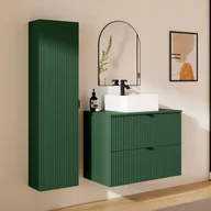 Szafki łazienkowe - Podwieszana szafka łazienkowa prążkowana z umywalką nablatową kwadratową i słupkiem - Matowa zieleń - 80 cm - ZEVINI - miniaturka - grafika 1
