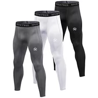 Spodenki męskie - MEETWEE Męskie spodnie kompresyjne, sportowe legginsy, długie spodnie do biegania, oddychające majtki funkcyjne, długość-czarny + szary + biały, XL - miniaturka - grafika 1