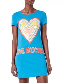 Sukienki - Love Moschino Damska sukienka A-line Cotton Jersey z Maxi Multicolor Heart Dress, jasnoniebieski, 40 - grafika 1