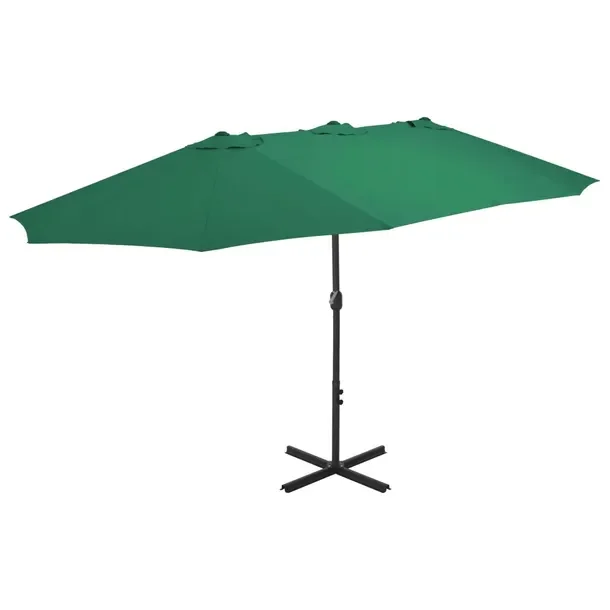 Podwójny parasol ogrodowy zielony 460x270x246 cm, aluminiowy słupek