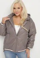 Kurtki damskie - Ciemnoszara Kurtka Pikowana z Odpinanym Kapturem i Ozdobnymi Ściągaczami Dorseli - miniaturka - grafika 1