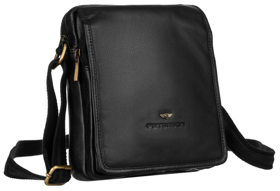 Torba listonoszka męska ze skóry naturalnej czarna stylowa crossbody Peterson