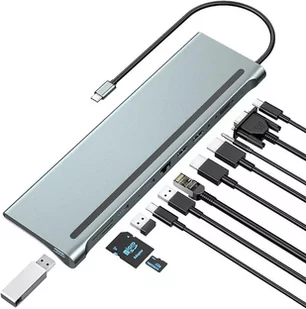 HUB ADAPTER 12W1 - 2x HDMI 4K VGA 3x USB 3.0 RJ-45 (Fast Ethernet) mini JACK USB-C - Huby USB - miniaturka - grafika 1
