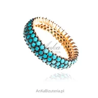 Pierścionki - ankabizuteria.pl Pierścionek srebrny pozłacany z turkusami - miniaturka - grafika 1