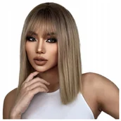 Ozdoby do włosów - Peruka brąz blond ombre z grzywką prosta - miniaturka - grafika 1