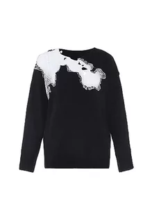 Swetry damskie - faina Damski sweter z dzianiny bez ramiączek z nieregularnym haftem koronkowym, czarny, rozmiar M/L, czarny, XL - grafika 1