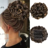 Pozostałe akcesoria fryzjerskie - TEMU Eleganckie Ciemnobrązowe Przedłużanie Włosów na Klipsy w Stylu "Messy Bun" dla Kobiet - 2szt. Objętościowe Kręcone Kucyki, Termoodporne - miniaturka - grafika 1