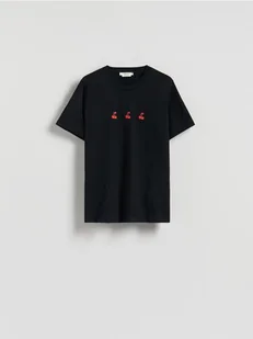 Reserved - T-shirt regular z haftem - czarny - Koszulki i topy damskie - miniaturka - grafika 1