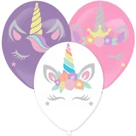 Urodziny dziecka - Amscan, Balony lateks mix z nalepkami Jednorożec papier 35.5 cm, 3 szt. - miniaturka - grafika 1