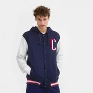 Bluzy sportowe męskie - Męska bluza rozpinana z kapturem CHAMPION Hooded Bomber Jacket - granatowa - miniaturka - grafika 1