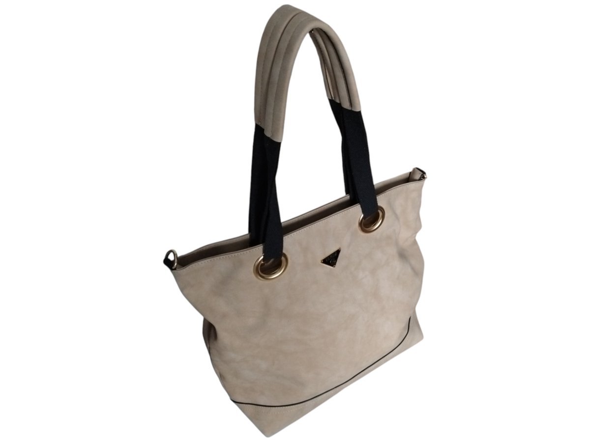 Torebka Damska Shopper Z Przegrodą Duża Beżowa Praktyczna Torba Na Ramię