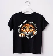 Koszulki dla dziewczynek - koszulka czarna z kotem - miniaturka - grafika 1