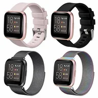 Akcesoria do smartwatchy - 4x PASEK DO ZEGARKA Fitbit Versa 2/Versa Lite STAL SILIKON RÓŻ CZARNY L - miniaturka - grafika 1