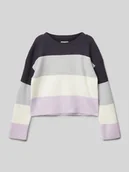 Swetry dla dziewczynek - Sweter z dzianiny krótki w stylu Colour Blocking - miniaturka - grafika 1