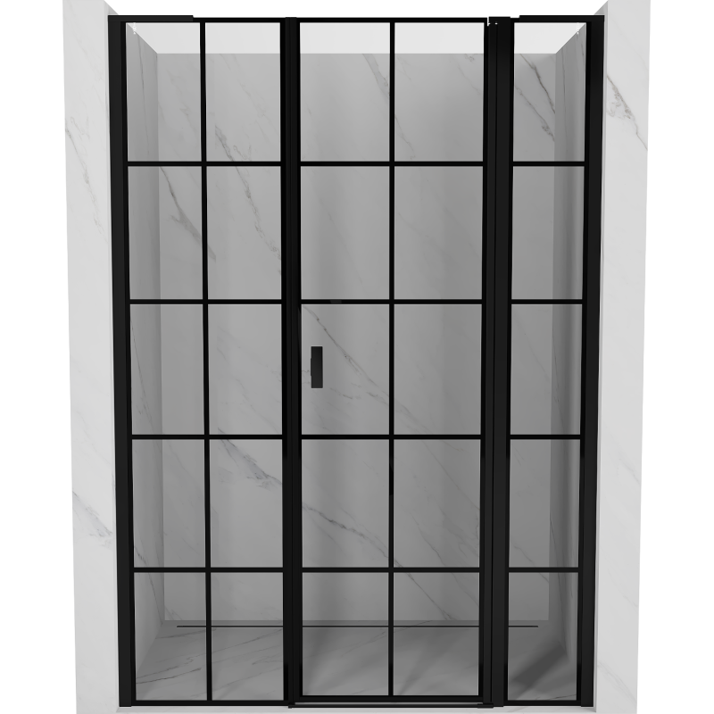 Mexen Mist L drzwi prysznicowe uchylne prawe 145 cm, czarna kratka, czarne - 8A4L-145-001-70-77-P