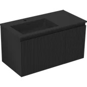 Szafki łazienkowe - Mexen Rivel szafka łazienkowa 90 cm z umywalką Otis lewą, 1S, 1D, ryflowana, czarna mat - 91A23-09047-3-BBFF71-W18L71 - miniaturka - grafika 1