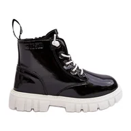 Buty dla dziewczynek - Ocieplane Lakierowane Botki Dziecięce Big Star MM374147 Czarne - miniaturka - grafika 1