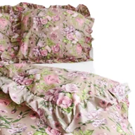 Pościel - Pościel Bawełniana Z Falbanką Zestaw Komplet Do Sypialni Różowe Kwiaty 220X200 Cm + 2 Poduszki 70X80 Cm - miniaturka - grafika 1