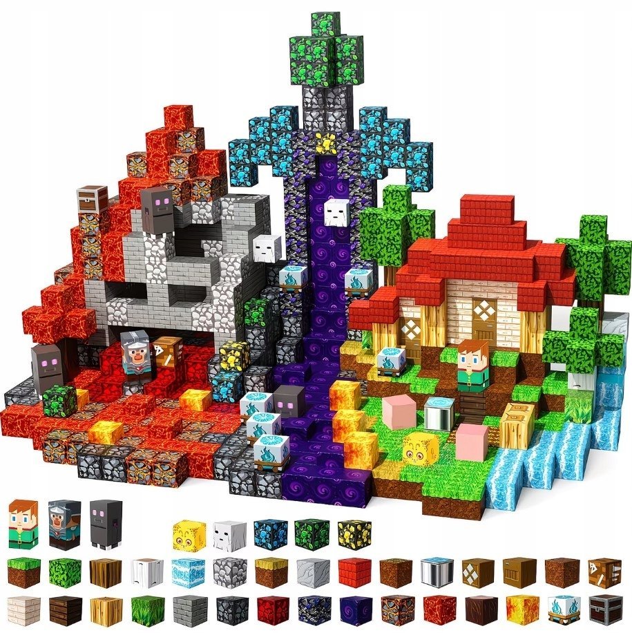 KLOCKI MAGNETYCZNE KOSTKI MINECRAFT STEM 500 SZT ELEM. DUŻY ZESTAW PREZENT