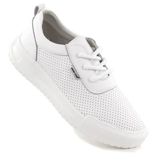Skórzane półbuty sportowe perforowane białe Sergio Leone SP-102 - Półbuty damskie - miniaturka - grafika 1