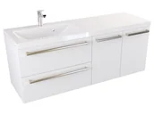 Szafki łazienkowe - Szafka Wisząca Z Umywalką ATH 120 cm SD Lewa - Biały Mat - Uchwyty Stal Szczotkowana - miniaturka - grafika 1