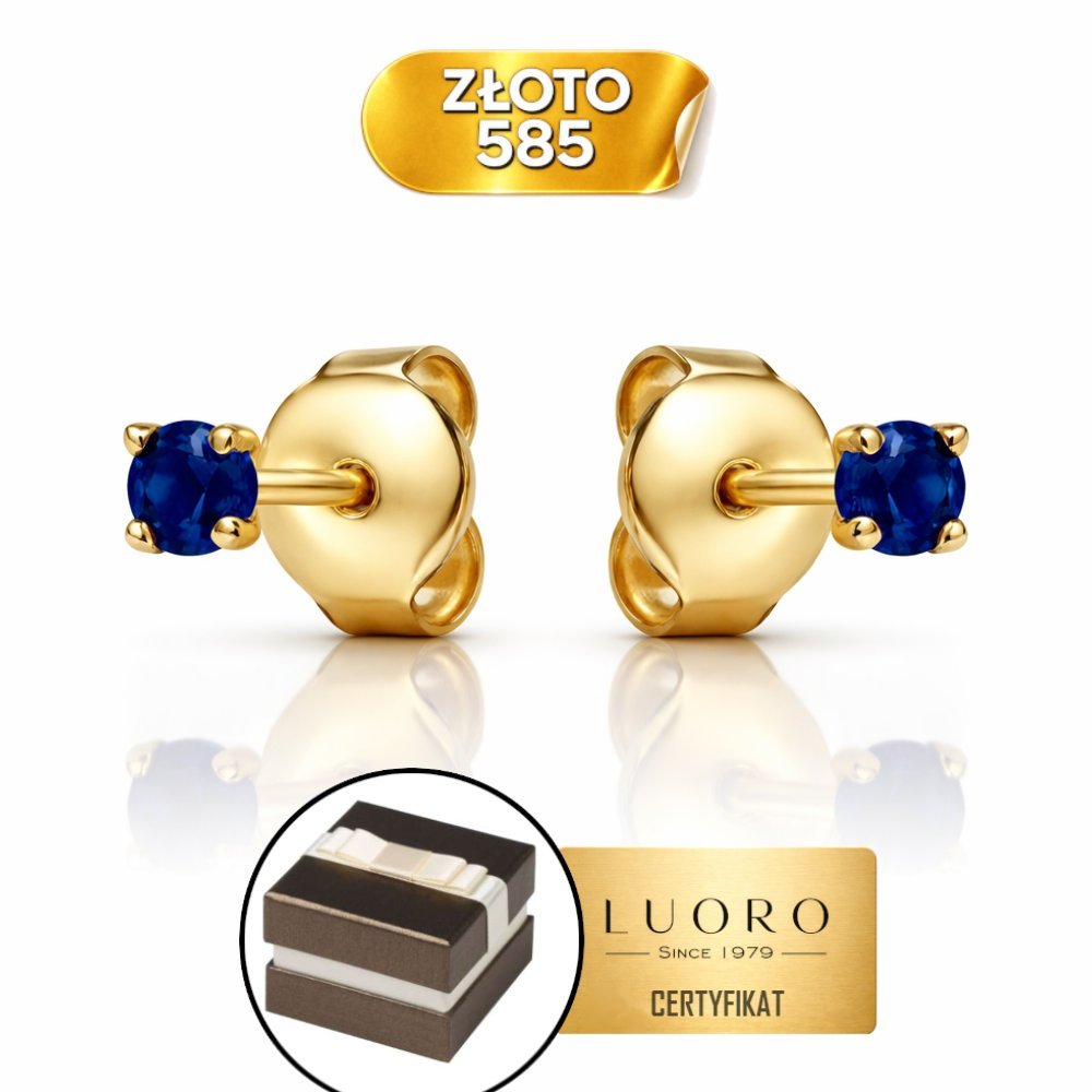 KOLCZYKI ZŁOTE 585 14K KWADRAT NIEBIESKA CYRKONIA SZTYFT 2 CM ELEGANCKIE