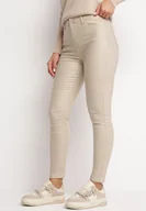 Spodnie damskie - Jasnobeżowe Spodnie Skinny z Imitacji Skóry Daciss - miniaturka - grafika 1