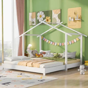 Łóżko Flieks z litego drewna Rozkładane łóżko dziecięce Łóżko domowe Łóżko pojedyncze 90x190cm/180x190cm, łóżko dziecięce ze stelażem listwowym Łóżko piętrowe Łóżko podwójne, białe - Łóżka dla dzieci i młodzieży - miniaturka - grafika 1