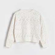 Swetry dla dziewczynek - Reserved - Ażurowy sweter - Kremowy - miniaturka - grafika 1