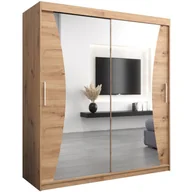 Szafy - Szafa przesuwna ubraniowa z lustrem i drążkami Monaco 180 artisan sonoma czarna biała - miniaturka - grafika 1