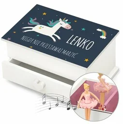 Szkatułka na biżuterię z pozytywką i szufladką z nadrukiem dla dziewczynki na imieniny - Pozytywki dla dzieci - miniaturka - grafika 1