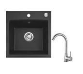 Zlewozmywaki z baterią - Alveus Mija 10 Czarny + bateria 1147565KC Chrom - miniaturka - grafika 1