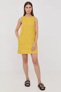 Marella Marella sukienka lniana kolor żółty mini prosta - Sukienki - miniaturka - grafika 1