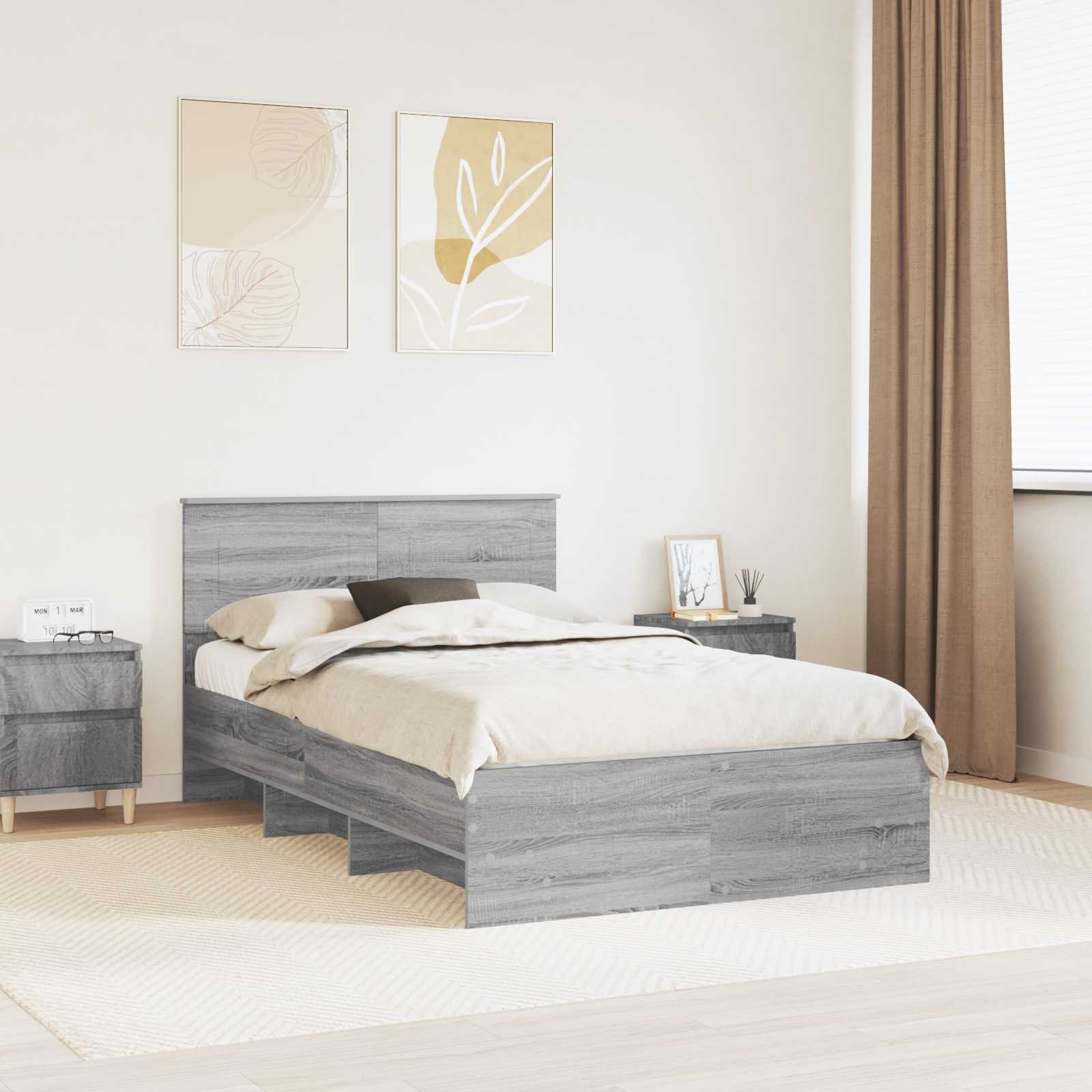 vidaXL Ramka łóżka Szary Sonoma 120 x 123 cm Materiał drewnopochodny