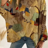 Swetry damskie - TEMU Bluzka Damska Boho z Odkrytymi Ramionami - Rękawy Batwing, Wzór w i Kolorowe Bloki, Pastelowe i Ziemiście Kolory, Luźny Krój na Wiosnę//Jesień, - miniaturka - grafika 1