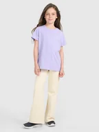 Spodnie i spodenki dla dziewczynek - 4F Spodnie dresowe z szerokimi nogawkami dziewczęce - beżowe 122 (6-7 lat) - miniaturka - grafika 1