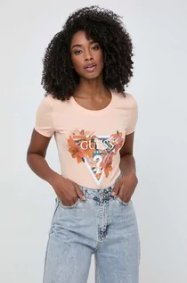 Koszulki sportowe damskie - Guess t-shirt damski kolor pomarańczowy W4GI62 J1314 - grafika 1