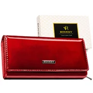 Portfele - Duży lakierowany portfel damski ROVICKY skórzany elegancki rozbudowany na karty gotówkę ochrona RFID czerwony - miniaturka - grafika 1