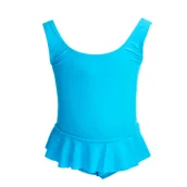 Stroje kąpielowe - Dziewczęcy kostium kąpielowy jednoczęściowy z baskinką niebieski Mariss - miniaturka - grafika 1