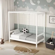 Łóżka dla dzieci i młodzieży - ML-Design łóżko dziecięce 70x140 cm z bramką piłkarską biały z litego drewna sosnowego konstrukcja z listwami dla chłopców i dziewczynek - miniaturka - grafika 1