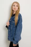 Kurtki damskie - NIEBIESKA KURTKA JEANSOWA Z NASZYWKĄ NA PLECACH - Olika - miniaturka - grafika 1